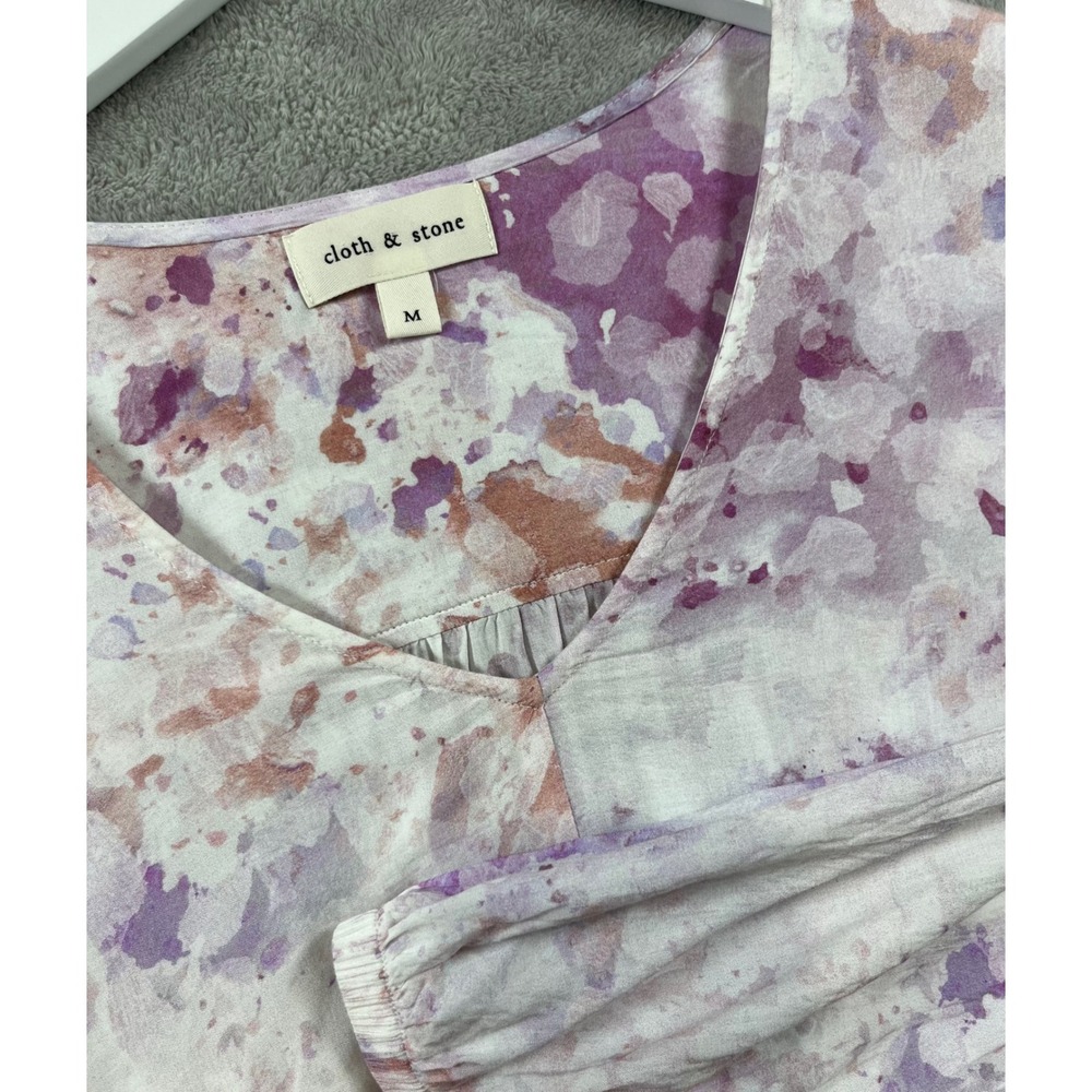Cloth & Stone Watercolor Print‎ Long Sleeve Blouse Top Size M Boho Casual Purple